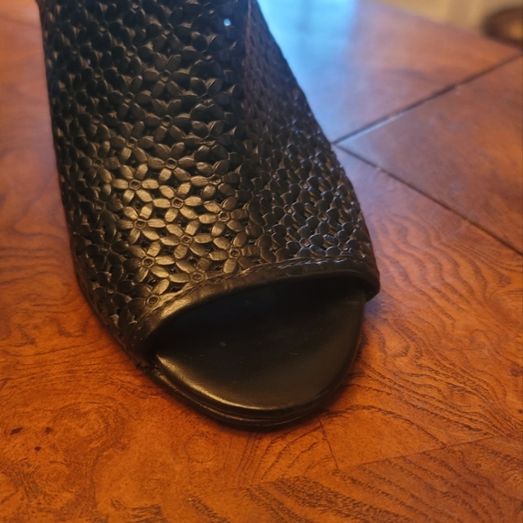 Nine West Glyn Genuine Black Leather Open Peep Toe Sandal Heels Shoes Boots 8 - Picture 6 of 9